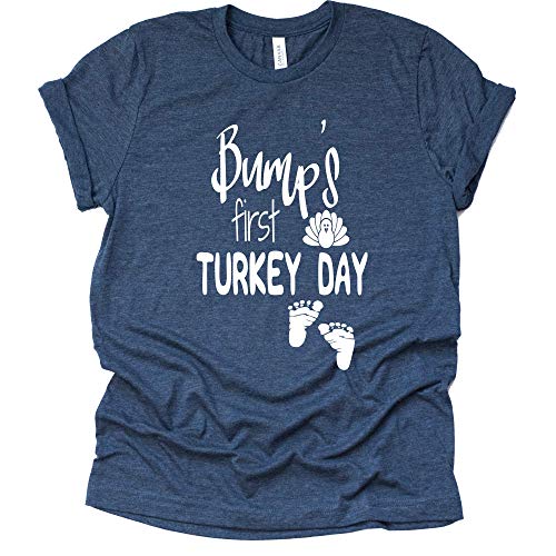 Bump's First Turkey Day Shirt, Pregnancy Announcement Women Casual Short Sleeve Shirt Tee