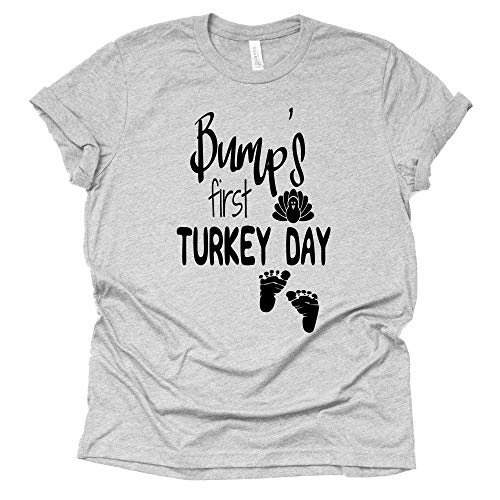 Bump's First Turkey Day Shirt, Pregnancy Announcement Women Casual Short Sleeve Shirt Tee