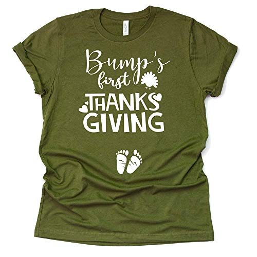 Bump's First Thanksgiving Shirt, Pregnancy Announcement Women Casual Short Sleeve Shirt Tee