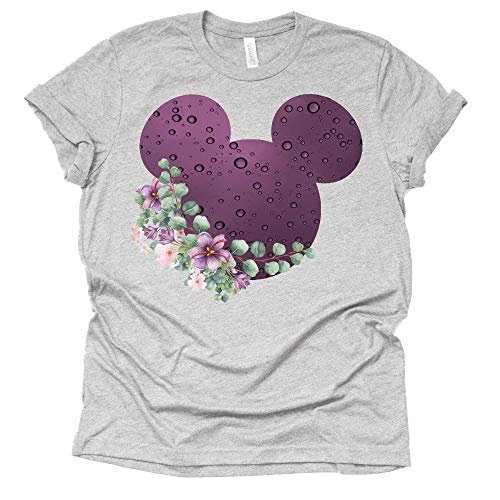 Women Teen Purple Raindrop Print Mickey Ears with Flowers Shirt Floral Adult Women Ladies Boho Character Tshirt