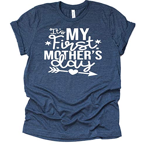 It's My First Mother's Day Shirt Women's Casual T-Shirt Letter Print Short Sleeve Tops Tee-5 Colors