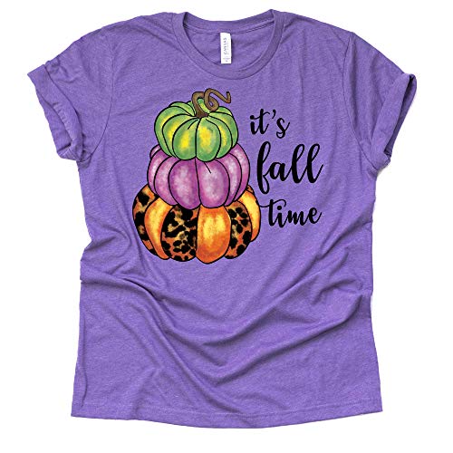 It's Fall time Stacked Pumpkins T Shirt Plaid Pumpkin Shirt Thankful Printed T-Shirt Casual Thanksgiving Christian Tee Tops