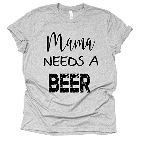 Mama Needs a Beer T-Shirt Mom Shirt Women's Casual Letter Print Short Sleeve Tops Tee-7 Colors