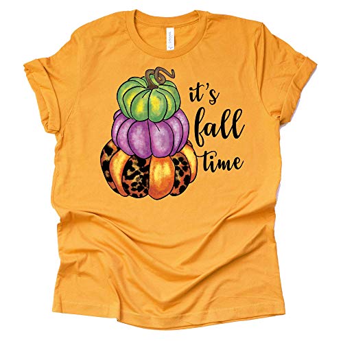 It's Fall time Stacked Pumpkins T Shirt Plaid Pumpkin Shirt Thankful Printed T-Shirt Casual Thanksgiving Christian Tee Tops