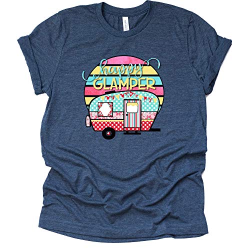 Happy Glamper Shirt, Camper Life Shirt, Camping RV Shirt, Women Summer Graphic Tees Tops Funny Unisex Short Sleeve