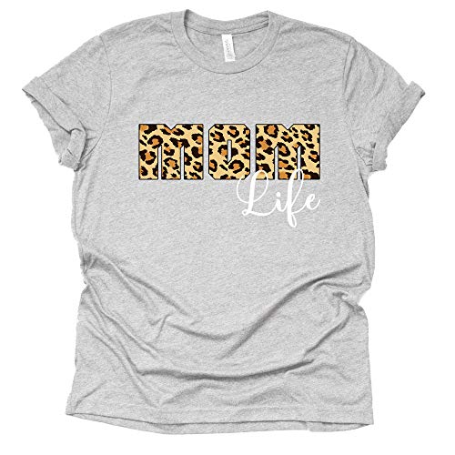 Mom Life Leopard T Shirt Mama Graphic Tops Tee Mother's Day Mom Life Short Sleeve Graphic Tops Tee Casual