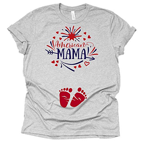 American Mama Women's 4th of July Pregnancy Announcement Shirt, Baby Reveal T-Shirt