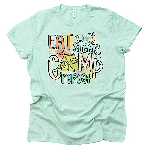 Eat Sleep Camp Repeat Shirt, Camping RV Shirt, Unisex Summer Graphic Tees Tops Unisex Short Sleeve