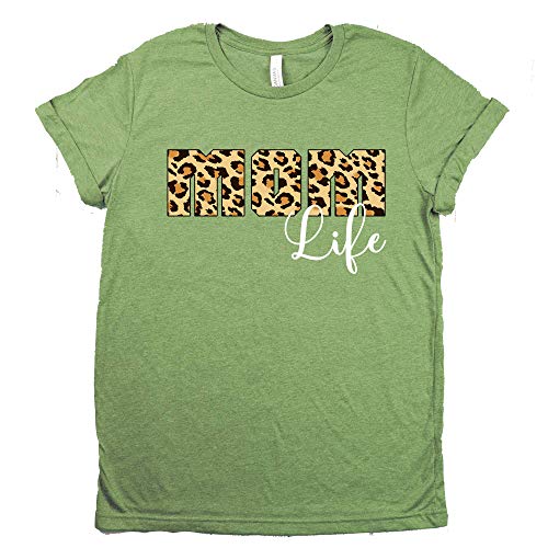 Mom Life Leopard T Shirt Mama Graphic Tops Tee Mother's Day Mom Life Short Sleeve Graphic Tops Tee Casual