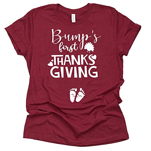 Bump's First Thanksgiving Shirt, Pregnancy Announcement Women Casual Short Sleeve Shirt Tee