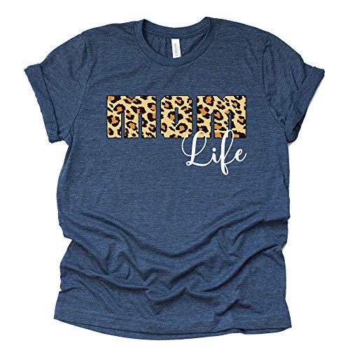 Mom Life Leopard T Shirt Mama Graphic Tops Tee Mother's Day Mom Life Short Sleeve Graphic Tops Tee Casual