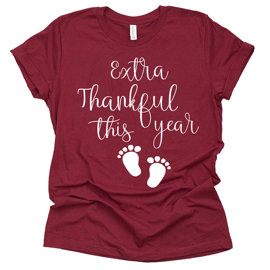 Extra Thankful This Year Shirt, Thanksgiving Pregnancy Announcement Shirt, Causal Short Sleeve