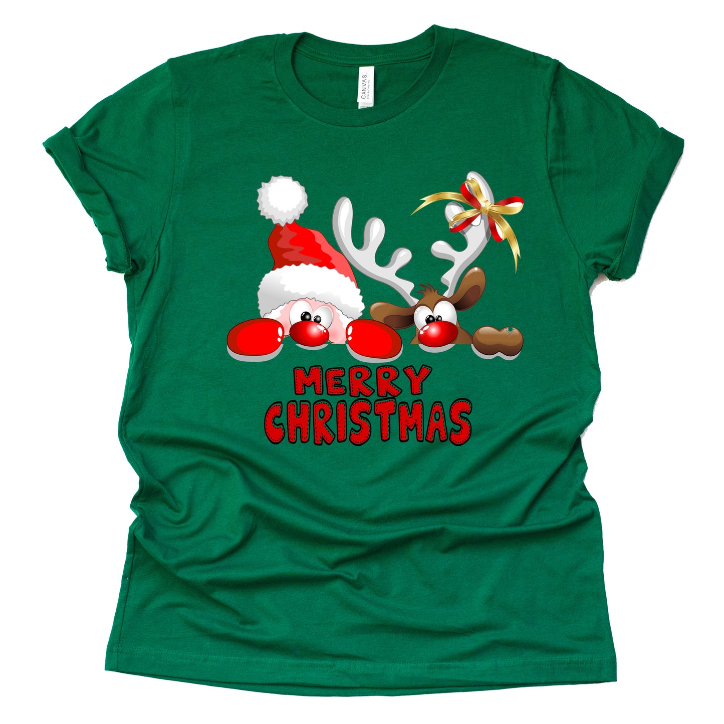 Christmas Shirt, Merry Christmas Santa Reindeer Shirt, Women's Ladies T-Shirt Graphic Tees,