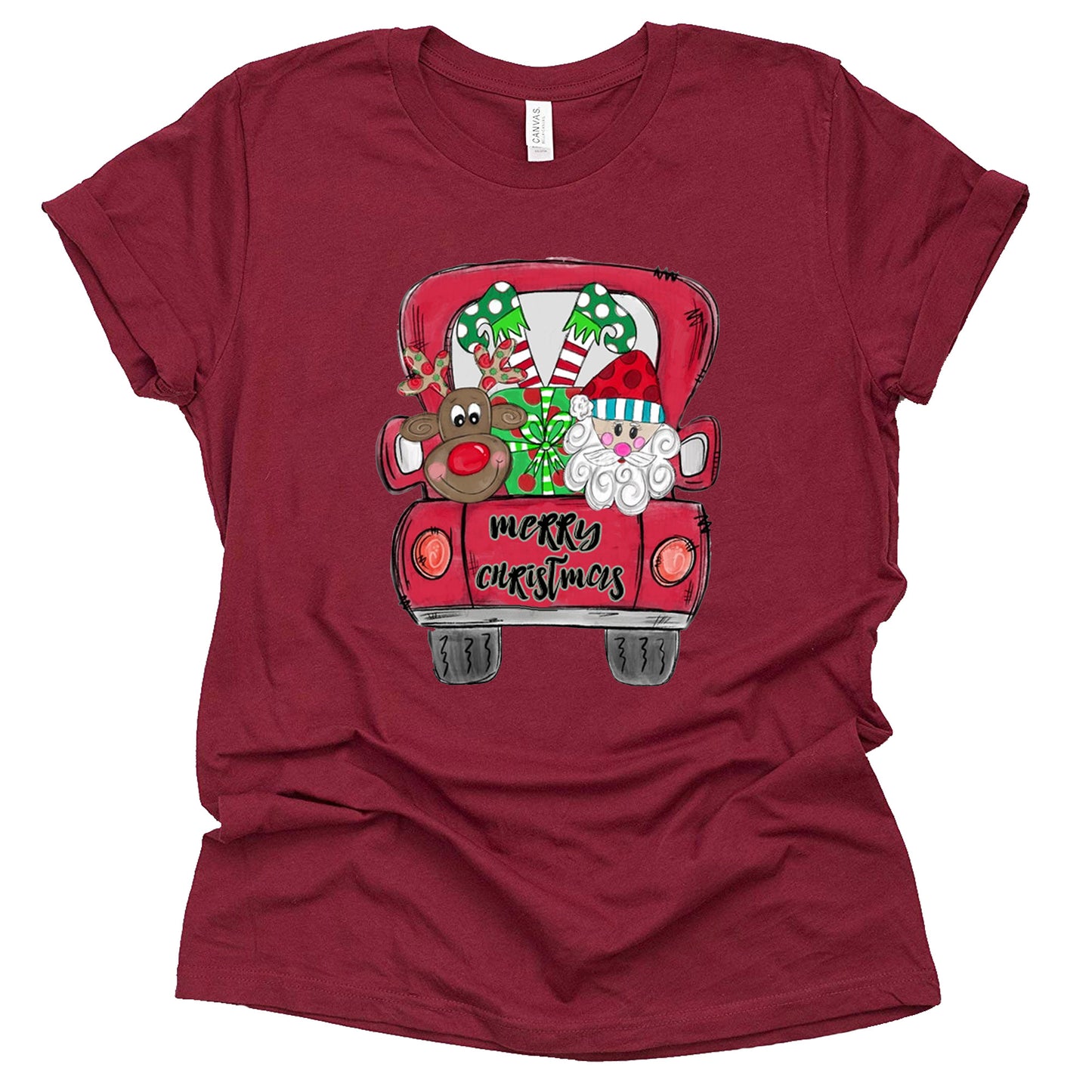 Santa Reindeer Truck Christmas Shirt, Merry Christmas Santa Reindeer Shirt, Ladies T-Shirt Graphic Tees