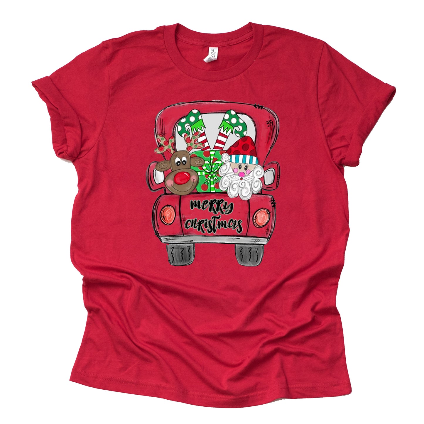 Santa Reindeer Truck Christmas Shirt, Merry Christmas Santa Reindeer Shirt, Ladies T-Shirt Graphic Tees